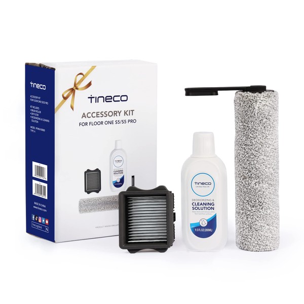 Tineco Floor One S5 & S5 Pro 2 Ensemble d'accessoires pour Aspirateur Sec/Humide sans Fil (1 * Rouleau de Brosse + 1 * Filtre HEPA +1 * 280ml de Solution de Nettoyage)