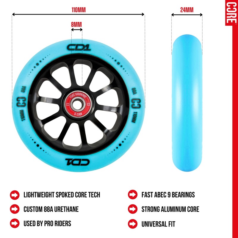 CORE CD1 Spoked Stunt Scooter Wheel 110mm ABEC 9 Bearings