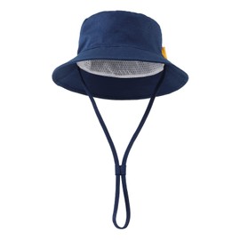 JANGANNSA Summer Baby Boys Hat Sun Protect Bucket Hat for Girls Wide Brim Cotton Beach Cap (Navy,48cm)