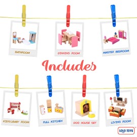 Premium Wooden Dollhouse Furniture Set –49PCS, 7 Rooms– Doll House Furniture and Accessories Set