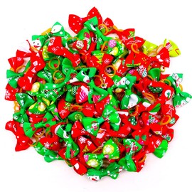 20Pcs/10 Pairs Christmas Snowflkes Snowman Pattern Yorkie Dog Puppy Hair Bows with Rubber Bands Hair Accessories Bow Pet Grooming Cute Small Hair Bowknot Gifts (Snowflakes)