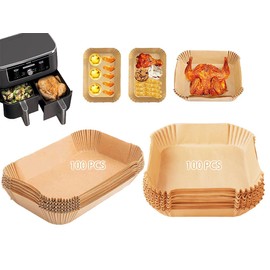 Hitopin Pack of 200 Baking Paper for Hot Air Fryer, Air Fryer Baking Paper Square, Airfryer Baking Paper, Disposable Trays, Air Fryer, for Other Dual Zone Hot Air Fryers, etc. (22 x 14 x 4.5 cm)