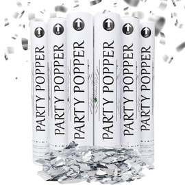 Clover Products Premium Large Premium Confetti Cannon – 6 Pack Silver Mylar Confetti Popper | Compressed Air Launches Confetti 20-25 feet | Party Poppers for any Celebration.