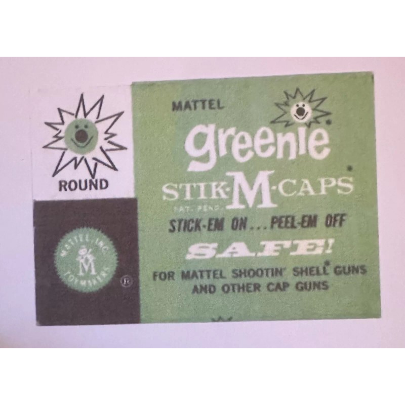 MATTEL "Greenie" Stik M Caps Box (empty) + 2 Decals/Sticker