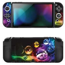 DLseego Cartoon Balls Switch OLED Protective Case Cool Soft TPU Shell Shockproof Scratch Resistant Cover Joy Con Japanese Amine Skin with 4PCS Blue and Red Balls Thumb Grips Caps for Switch 2021