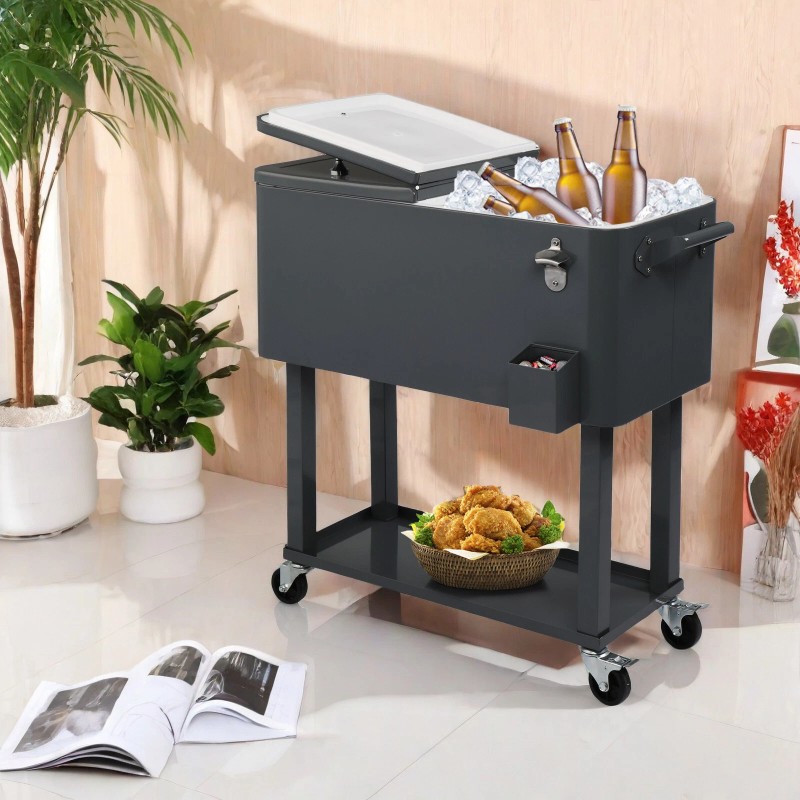 Jutoop 80QT Insulated Trolley - Dark Gray Plastic Rectangular Rolling