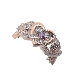 Vsoruln 925 Sterling Silver Shining White Rose Princess Diamond Ring X Ring Cubic Zirconia Promise Rings CZ Heart-Shaped Rose Gold Two-Tone Zircon Ring Engagement Wedding Band Ring for Women (10)