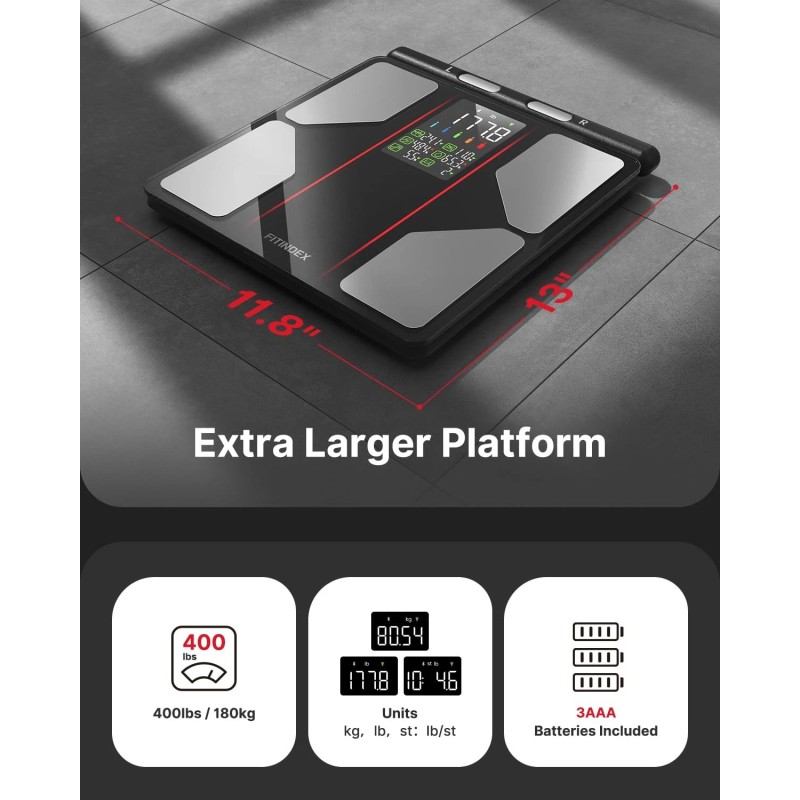 FITINDEX Smart Scale for Body Weight, Body Composition Analyzer with