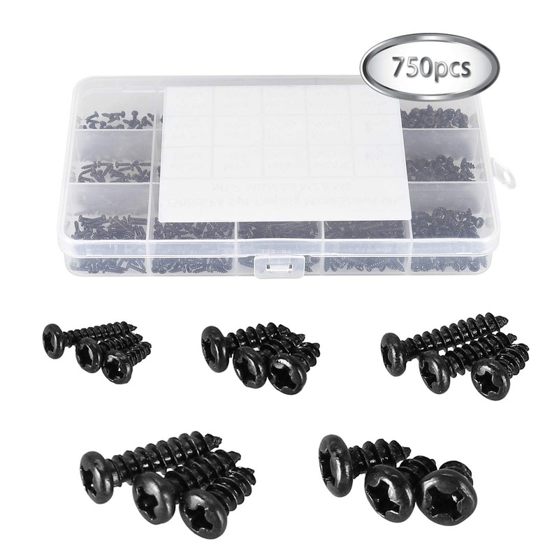 HanTof 750 Pcs Small/Micro/Tiny/Mini Self-Tapping Screws, M1.7-M3 Phillips Pan Head,