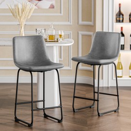 YaFiti Bar Stools Set of 2, Faux Leather Counter Height Bar Stools, 30 inch Counter Stools with Back, Modern Bar Stools for Kitchen Island, Home Bar, Grey