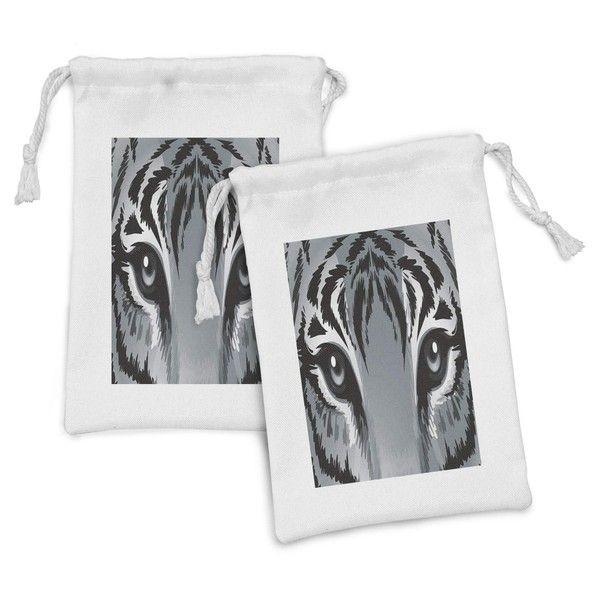 Ambesonne Eye Fabric Pouch Set of 2, Tiger Sharp Eyes