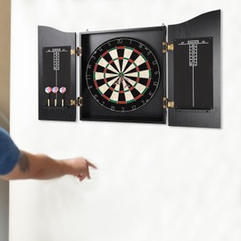 CNCEST Electronic Dart Board Cabinet Set, Dartboard, Classic Dartboard Cabinet, Dart Boards Set (Black,MDF and Sisal)
