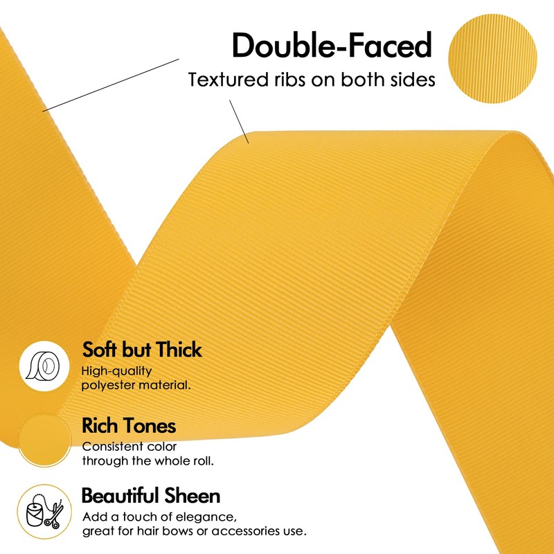 MEEDEE Yellow Grosgrain Ribbon - 2 Inch Thick Hair Ribbon,