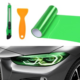 Sylvil Car Headlight Vinyl Film Sticker Sheet Roll, 12"×48" Self-Adhesive Sticker for Tail Lights Fog Lights, Air-Release Wrap Film Roll with Squeegee & Cutter, Car Accessories (Green)