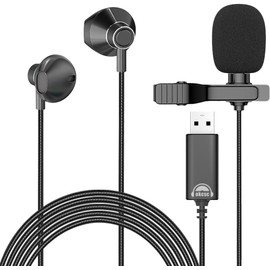 USB Earbuds with Microphone for PC,Wired USB Gaming Earbuds with Omnidirectional Lavalier Lapel Microphone with Mute Function & Noise Cancelling Computer Headset 6.5 FT for Office Skype Webinars