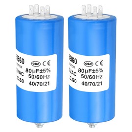 PATIKIL CBB60 80uf Running Capacitor,2Pcs AC 250V 4Pins 50/60Hz Cylinder Bottom with Screw 110 x 50mm for Washing Machine,Cleaning Machine Motor Star