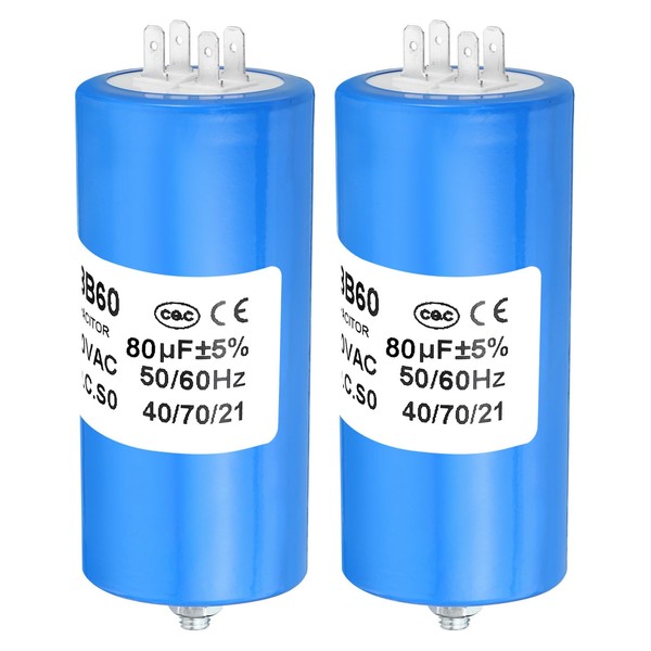PATIKIL CBB60 80uf Running Capacitor,2Pcs AC 250V 4Pins 50/60Hz Cylinder