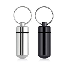 kwmobile 2 x Metal Pill Box – 4.8 x 1.7 x 1.7 cm – Pill Box with Ring – Pill Box Capsule – Box for Medication in Black Silver