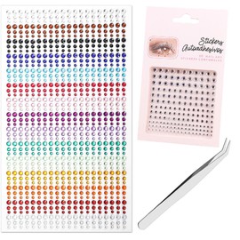 Face Gems Stickers, 900 15-Color Acrylic Rhinestone Face Jewels and 165 Lip Gloss Gemstone Stickers With Tweezers