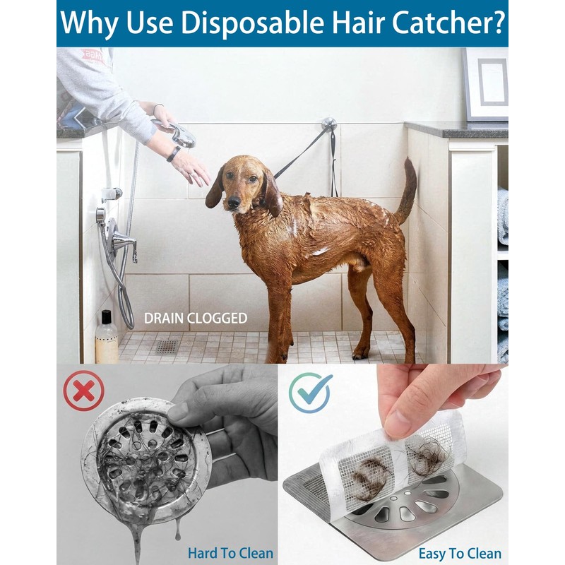 60PCS Disposable Shower Drain Hair Catcher Stickers, Adhesive Mesh Trap