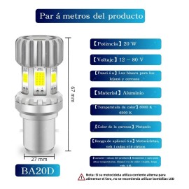6 Side Led Moto Faro Focos H4/ba20d Led Cob Luz Alta Y Baja H6ba20d Plateado