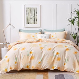 SAPHREAS Floral Daisy Duvet Cover Set Cotton Autumn Comforter Duvet Cover Set 3pc Bedding Set 1 Duvet Cover 2 Pillow Shams Double Size