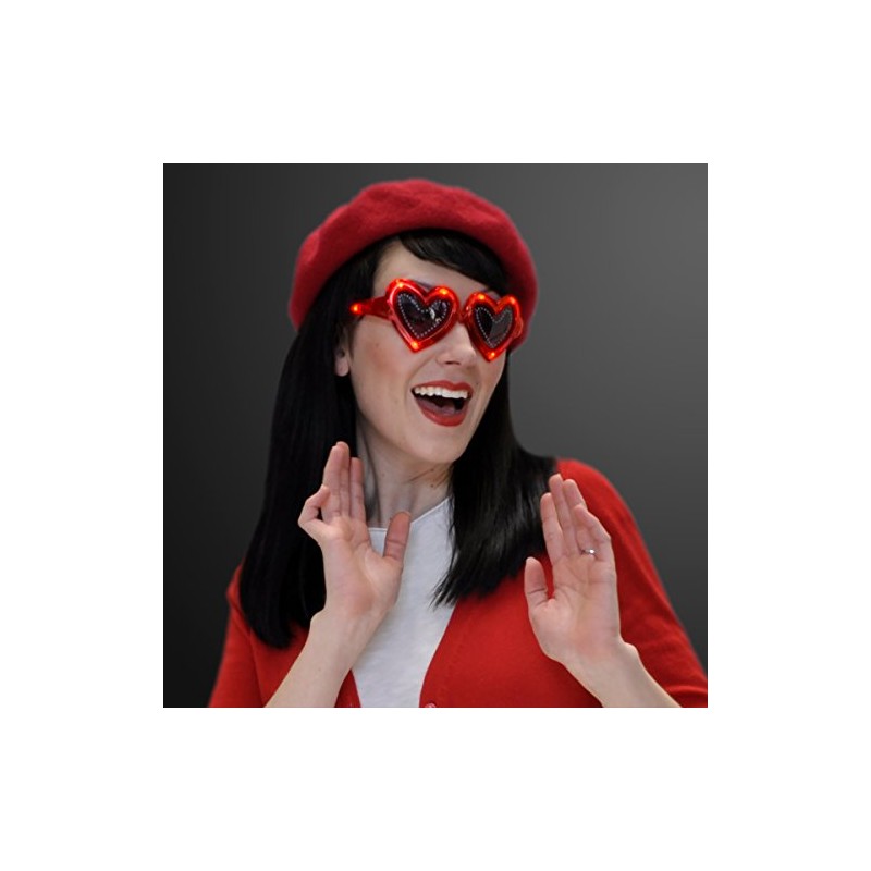 FlashingBlinkyLights Red Heart Shape Light Up Sunglasses