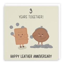 Hunts England - 3rd Wedding Anniversary Card - Leather Anniversary - Iconic Collection - For Him, Her, Couples, etc. - Cute Anniversary Card