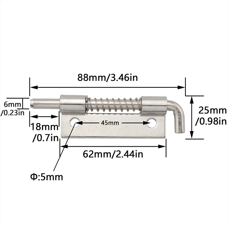 DGHAOP 2pcs 304 Stainless Steel Flat Pin Hinge Spring Latch