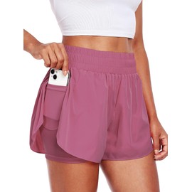 CADMUS 2 in 1 Running Shorts for Women Athletic Tennis Shorts with Pocket, Purple, Medium