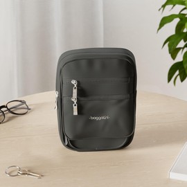 Baggallini Women's Journey Crossbody Bag 9x6 Small Lightweight Nylon Zipped Travel Handbag Phone Passport Purse W/RFID, Charcoal, One Size