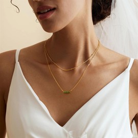 Turandoss Layered Birthstone Necklaces for Women, Dainty 14K Gold Plated May Created Emerald Green Birthstone Pendant Necklaces Trendy Birthday Jewelry Gifts for Women