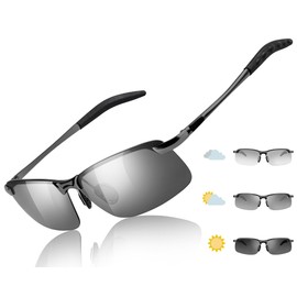 Myiaur Polarised Sunglasses, Self-tinting Men's Cycling Glasses, UV400 Protection for Driving Glasses with Photochromic Lenses
