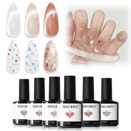 Modelones Gel Nail Polish Set, 6 Colors 2026 Nude Brown Sliver Cat Eye Gel Polish Creative Stars Moon Shape Glitter Nail Polish with Magnet& Wooden Stick All Seasons Soak Off LED Manicure Kit DIY Gift