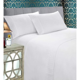 Elegant Comfort Luxury Best, Soft Coziest 4-Piece Bed Sheet Set! 1500 Premier Hotel Quality | Quilted Design on Flat Sheet and Pillowcases | Wrinkle Free, 100%, Queen, White