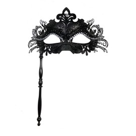 Yimianshou Masquerade Mask for Couples Women Men with stick Mardi Gras Venetian Party Mask Set (Stick-Black)