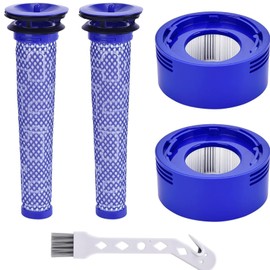 4 Pack Vacuum Filter Replacement Kit Compatible with Dy-son V7,V8 Animal,and V8 Absolute Vacuum, including 2 Post Filters,2 Pre Filters and 1 Brush,Washable, Compare to Part # 965661-01 & 967478-01