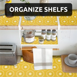 18X96 Inch Shelf Liner for Kitchen Cabinets, PVC Drawer Liner for Dresser Non-Slip Bathroom, Non-Adhesive Cabinet Liner Washable (Yellow Circle)(4 Roll)