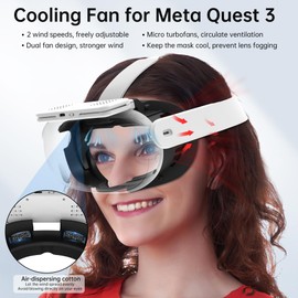 HiBloks Face Cover Cooling Fan for Meta Quest 3 Accessories, Breathable Ice Silk Cotton Compatible with Oculus Quest 3 Fan Cooler Active Air Circulation Ventilation to Relieve Lens Fogging (2 Speeds)