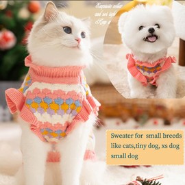 MQQYLBHDS Pink Small Dog Sweater Female, Knitted Cat Sweater, Fall Girl Puppy Clothes, Turtleneck Doggy Cable Knitwear, Warm Pet Clothing for Chihuahua Yorkie Bulldog Teacup (Pink, X-Large)