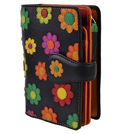 Visconti Ladies Leather Medium Flower Design Tabbed Purse Wallet Daisy Collection Gift