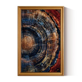 HUARCEY Gold Framed Vintage Wall Art for Living Room, Tree Rings Art - Abstract Wood Grain Texture Large Canvas Print Nature-Inspired Artwork Farmhouse Pictures for Living Room Office Bedroom 16"x24"