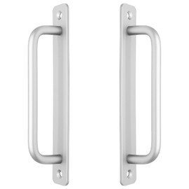 Piutouyar 2 Pack Aluminum Alloy Sliding Barn Door Handle, 160mm / 6.3 Inch Hole Center Gate Door Handle, Closet Door Pulls with Plate for Kitchen, Cabinet, Bathroom, Closet, 7.1 Inch Long（Silver）