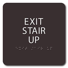 The Sign Studio - 6" x 6" - Dark Brown/White - ADA - EXIT Stair UP Sign with Tactile & Braille
