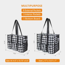 TOPDesign Utility Water Resistant Tote Bag with 13 Exterior & Interior Pockets, Top Zipper Closure & Thick Bottom Support, for Working Women, Teachers, Nurses, Accountants (Houndstooth)
