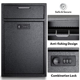 Locking Wall Mailbox Drop Safe for Business - 1.2mm Heavy Duty Lock Box with Code - Vertical Tamper Proof Lock Box for Night Key, Deposit Collection, Cash (8.6'' x 4.75'' x 14.25'')
