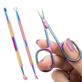 Cuticle Scissors Cuticle Remover with Cuticle Pusher, 3 in1 Professional Cuticle Tools Set, Stainless Steel Pedicure Manicure Tools Cutter Nipper Scissor Clipper for Fingernails and Toenails Dead Skin