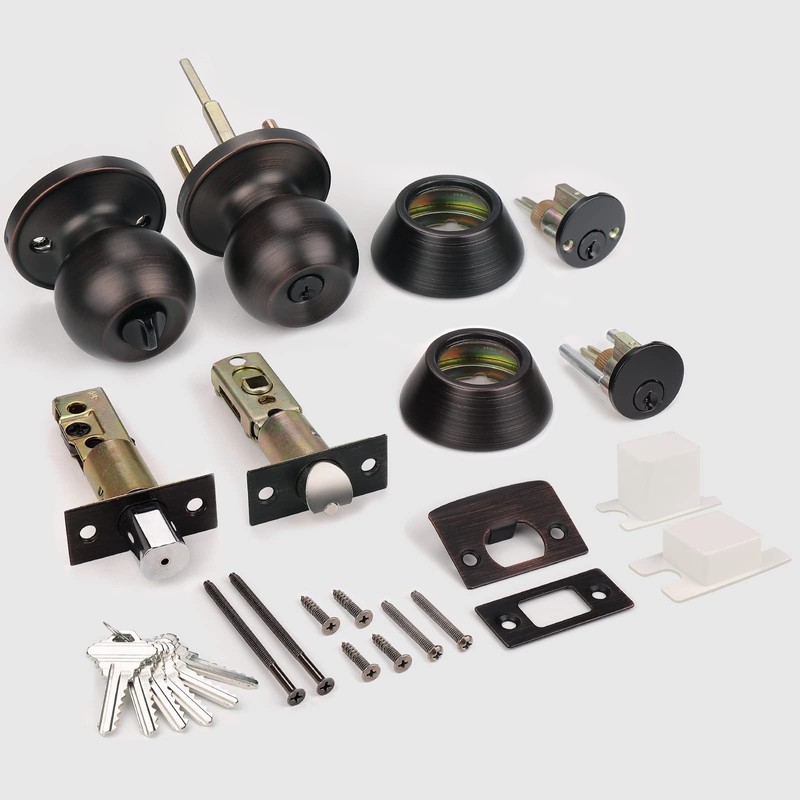 Probrico Oil Rubbed Bronze Entry Door Knob and Double Cylinder