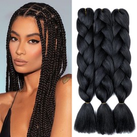 Gairyan Jumbo Braids Extensions Braiding Synthetic Hair for Braiding Hair 3 Pieces 300 g Braiding Hair Extensions 60 cm Ombre Synthetic Braids Afro Hair for Box Crochet Braids (Dark Black)