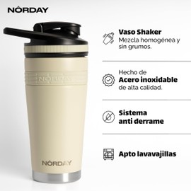 NORDAY | Shaker Proteína Acero Inoxidable - Termo 25oz Hueso | Vaso Térmico Frío y Caliente | Botella Mezcladora de Coctelera con Tapa Hermética Antiderrame | Botella de Agua Gym Ideal para Regalo